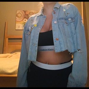 Distressed cropped jean jacket